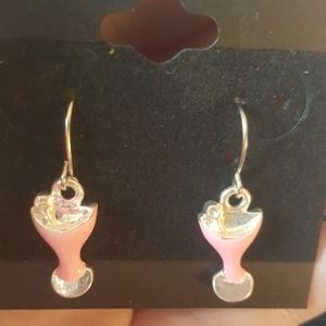 Pink Martini Glass Silver Hook Earrings
